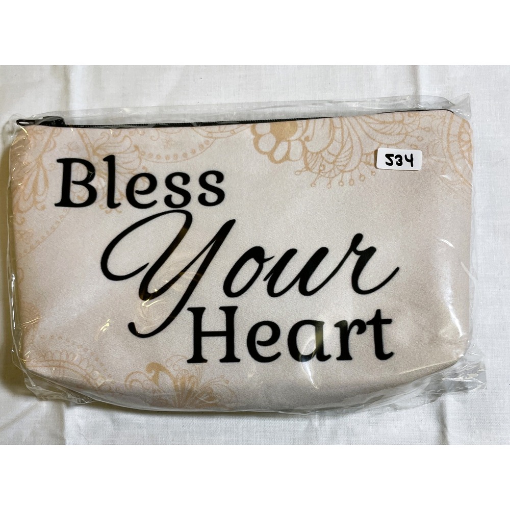 Unbranded Cosmetic Pouch Cream NEW Bless Your Heart Script Floral Bag